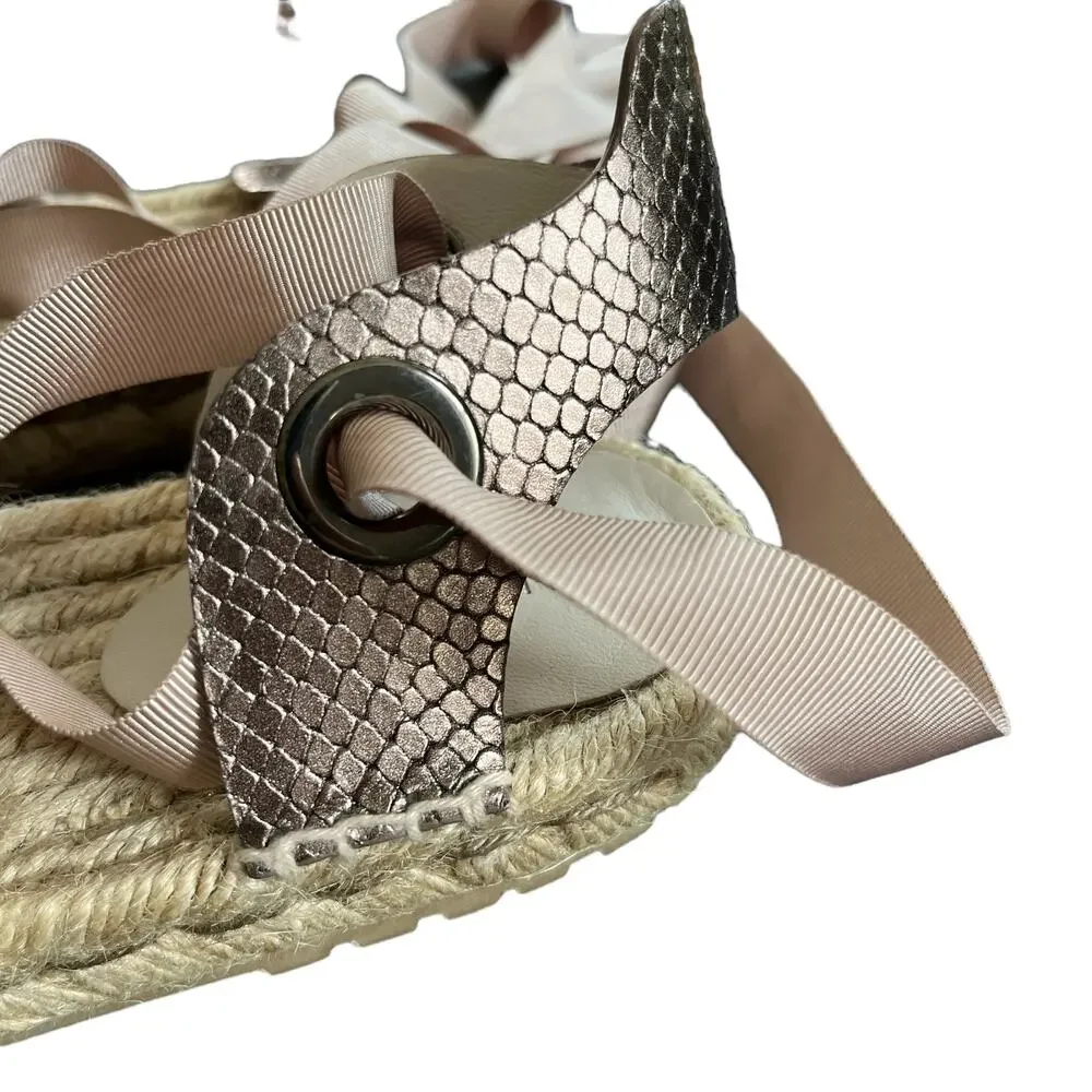 Donald Pliner Esther Leather Espadrille Sandal 10 Copper Metallic Snake